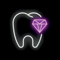 Neon tooth with diamond shining on black background vector