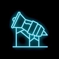 Neon sign representing a spot light pointing upwards on a black background vector