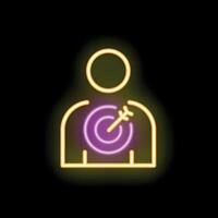 Neon icon of person focusing on travel goal with airplane in target vector