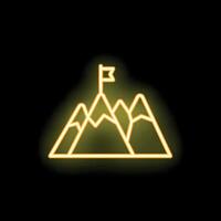 Neon style icon of mountains with flag on top representing success vector