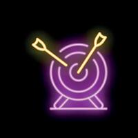 Neon sign representing archery target with arrows sticking out vector