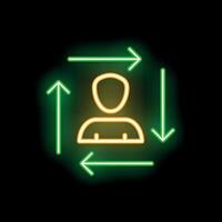 Neon sign showing person with arrows pointing in all directions vector