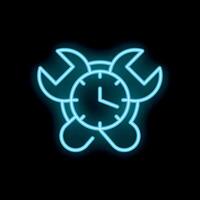 Neon icon of clock and wrenches showing time management concept vector