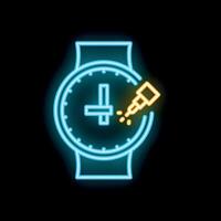 Neon icon of watch showing time passing being adjusted with a pipette vector