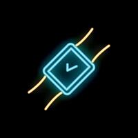 Blue neon smart watch displaying check mark on black background vector