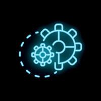 Neon icon of gears rotating in a continuous cycle representing automation vector