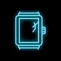 Neon icon of smart watch showing broken screen displaying cracks vector