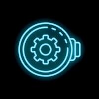 Neon icon of a gear symbolizing settings on black background vector