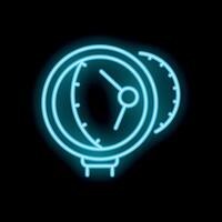 Neon sign of clock showing almost twelve thirty on black background vector