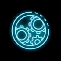 Neon blue circle with gears rotating inside symbolizing automation vector