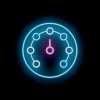 Neon clock face showing eight o'clock on black background vector