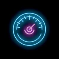 Neon sign showing speedometer on black background vector