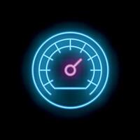Neon speedometer showing progress on black background vector