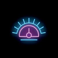 Neon sign representing speedometer showing progress on black background vector