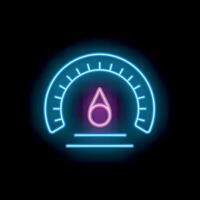 Neon speedometer showing progress on black background vector