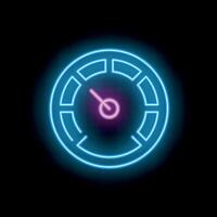 Neon speedometer showing progress on black background vector
