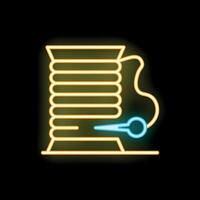 Neon icon of thread spool and needle for sewing and tailoring vector