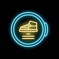 Neon sign showing sneakers in a circle with copy space vector