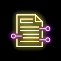 Neon icon of digital document with connecting points representing data transfer vector