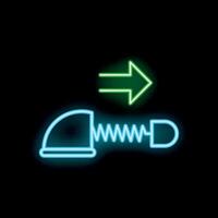 Neon sign of compression spring expanding with arrow pointing right vector
