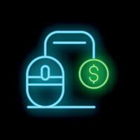Neon sign representing online payment with dollar symbol and mouse for e commerce vector