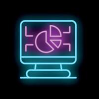 Neon computer icon showing pie chart displaying business analytics vector