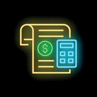 Neon icon of calculator calculating financial statement with dollar sign vector