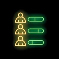 Neon icon of people ranking with progress bars showing data visualization vector