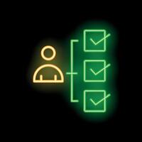 Businessman completing tasks with check marks on checklist in neon style vector