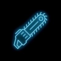 Glowing neon line icon of a chainsaw on a black background vector