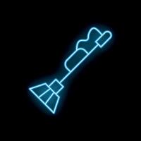 Blue neon icon of a string trimmer cutting grass on black background vector