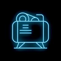 Blue glowing neon line representing an air compressor on a black background vector