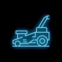 Glowing neon line lawn mower icon isolated on black background illustration vector