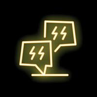 Neon yellow speech bubble with three lightning bolts exchanging information vector