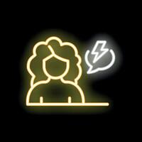 Woman thinking about problem solving with neon light effect vector