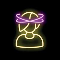 Neon sign of a person experiencing dizziness with swirling lines around head vector