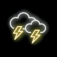 Neon style icon of clouds and lightning striking representing a thunderstorm vector