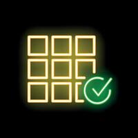 Neon green check mark completing grid on black background vector