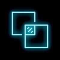 Neon glowing icon of overlapping squares representing layers for graphic design vector