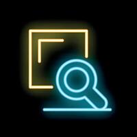 Neon icon of magnifying glass searching document file vector