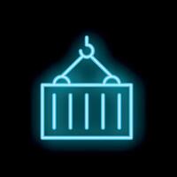 Neon style icon of crane lifting cargo container vector