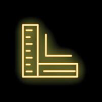 Yellow neon icon of a carpenter square tool glowing on black background vector