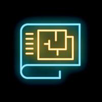 Neon icon of an open book showing a floor plan vector