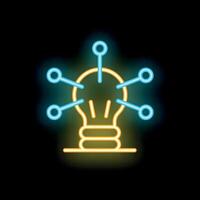 Neon bulb sign representing idea generation process with connections vector