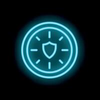Neon clock showing security shield on black background vector