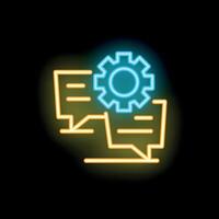 Neon icon of chat bubbles and gear symbolizing technical support vector
