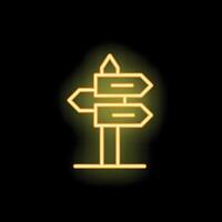 Neon sign showing a three way direction signpost pointing in different directions vector