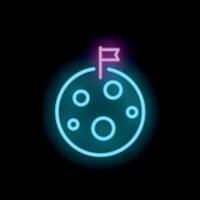 Neon sign representing reaching the moon with a flag on it vector