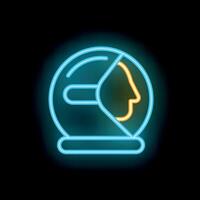 Neon sign representing astronaut wearing helmet and space suit in space travel concept vector