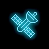 Neon satellite icon glowing on dark background vector